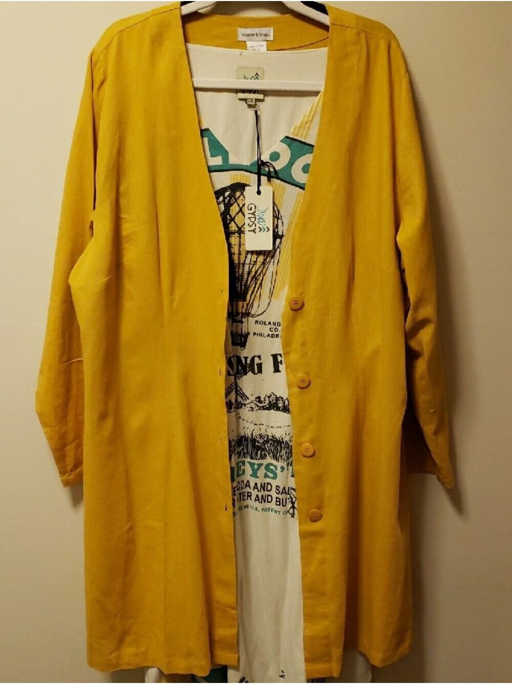 Monroe & Main Mustard Yellow Linen Blend Button-Front Duster